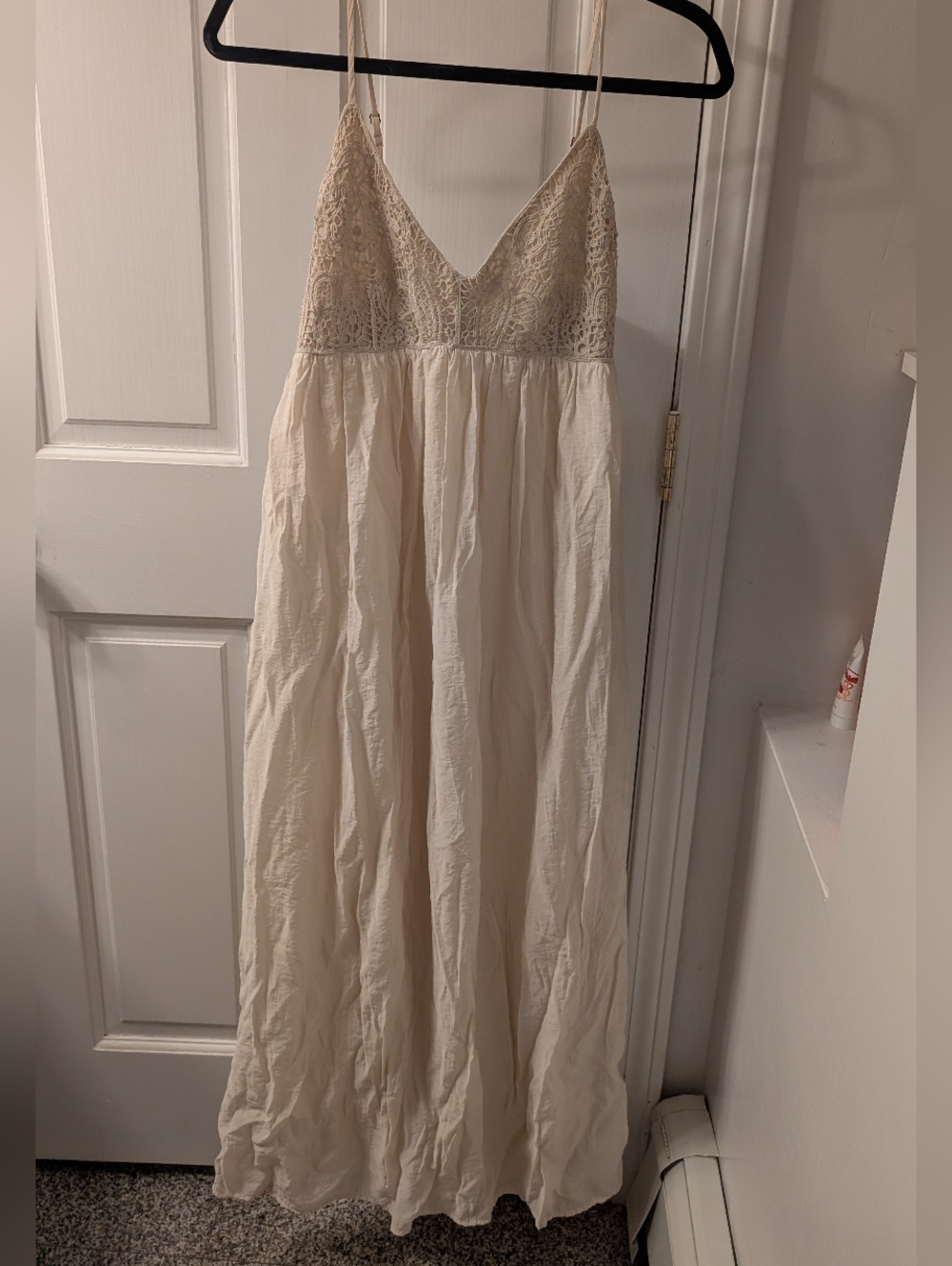 Abercrombie & Fitch Boho Crochet Bodice Maxi Dress in Cream